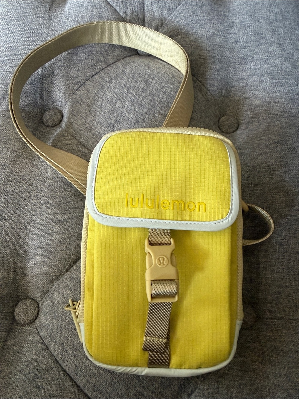 lululemon Athletica Yellow Crossbody Belt Bag with Tan Strap